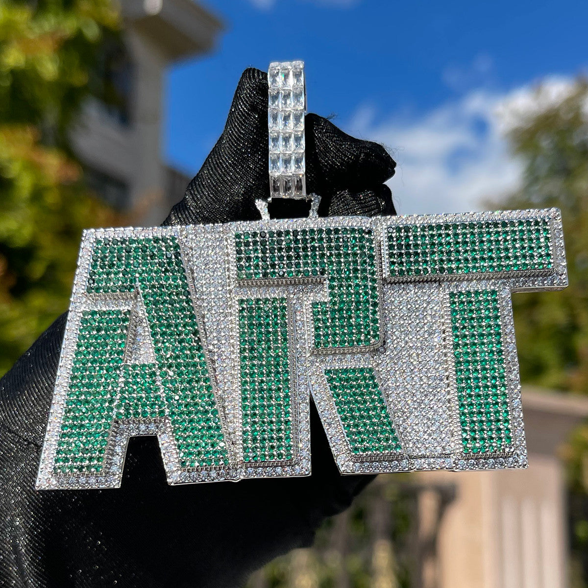 Emerald Chaos | Colorful VVS Diamond CZ Custom Text Hip Hop Pendant