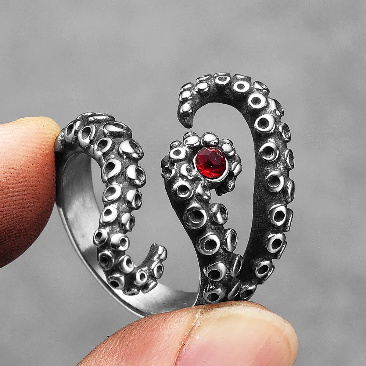 Tentacles | No Fade Stainless Steel Octopus Ruby Eye Street Style Rings