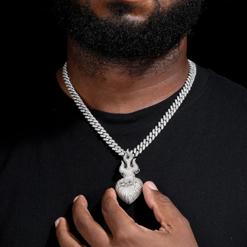 Hearts Of Fire | Moissante Diamond 925 Silver Jesus Heart Crown Of thorns Hip Hop Pendant