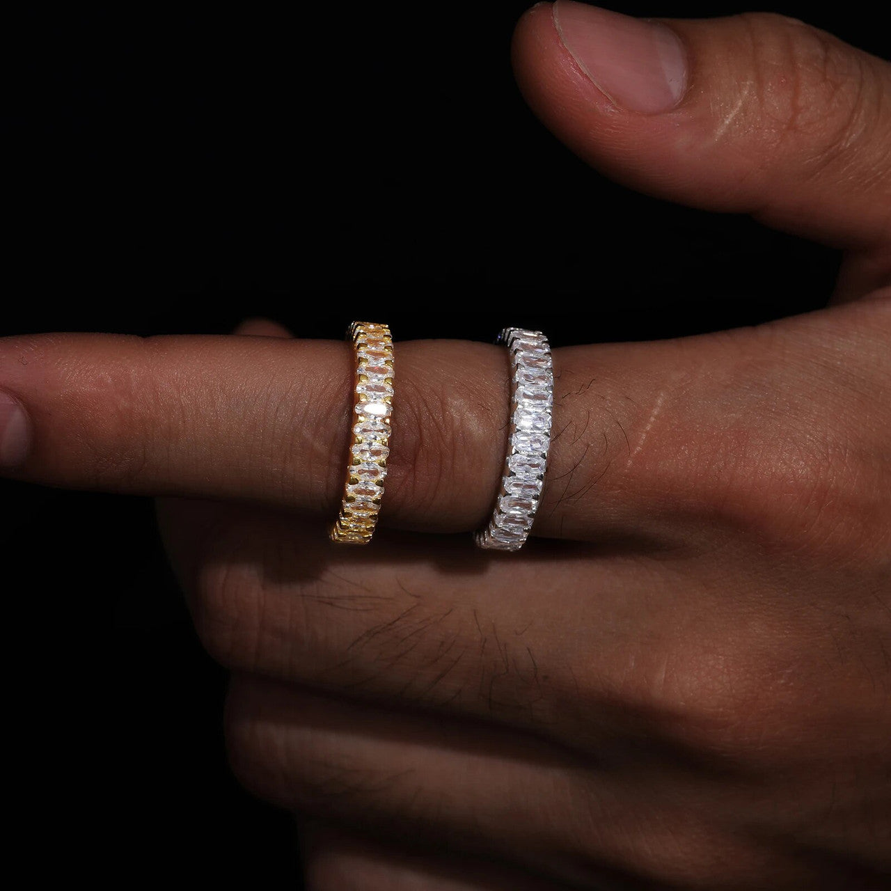 Mens Genuine VVS Diamond 925 Silver Full Baguette Stone Band Hip Hop Rings