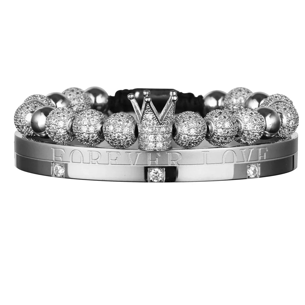 Self Love | 3 Piece VVS Diamond CZ Forever Love Iced Blinged Out Kings Crown Bracelet Set
