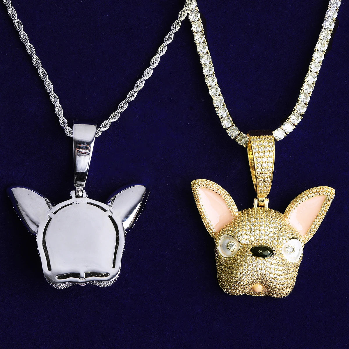 French Bull Dog | VVS Diamond CZ Frenchie Dog Iced Blinged Out Pendant Necklace