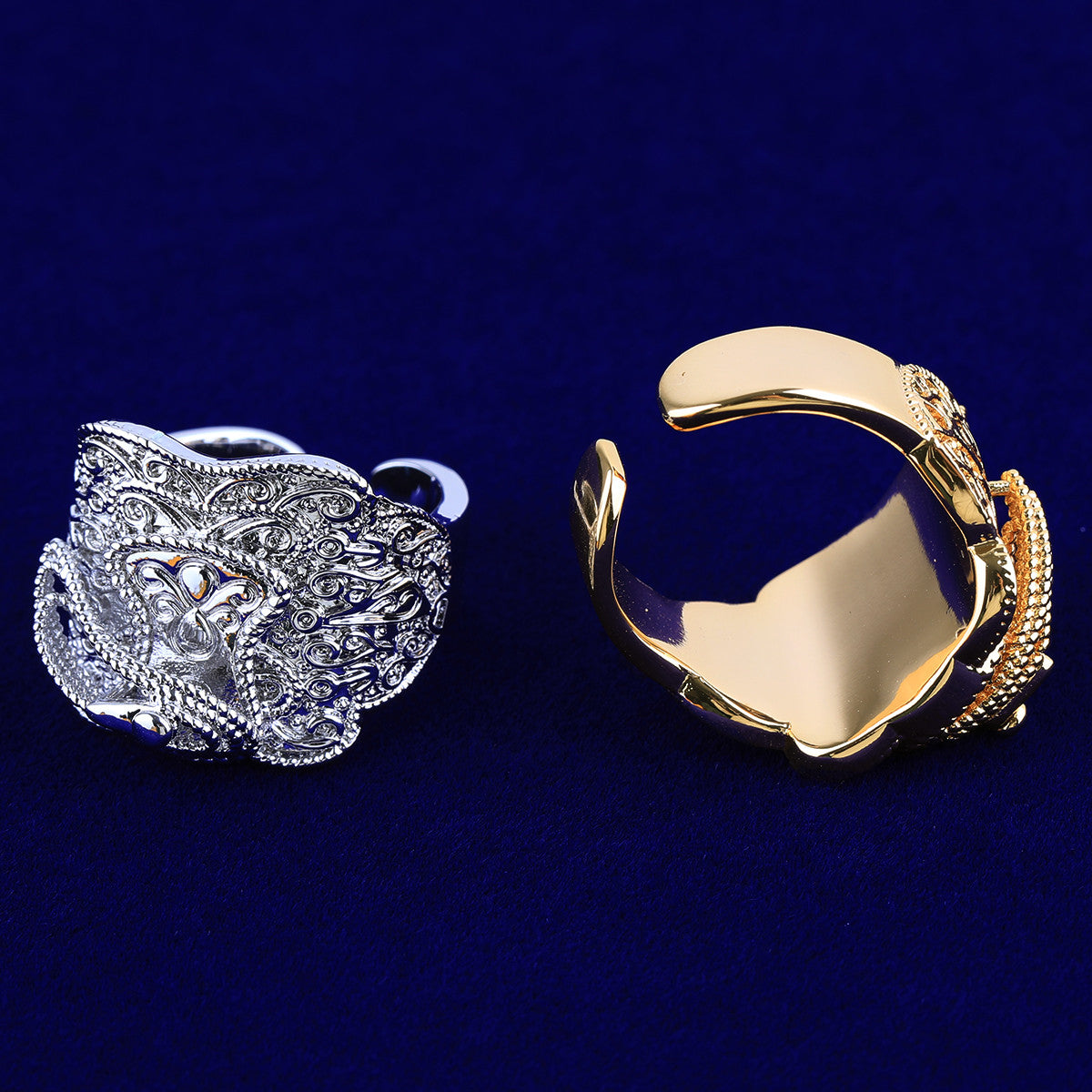 Saddle Ring | Intricately Detailed Adjustable 24k 925 Silver Rose Gold Mens Rings