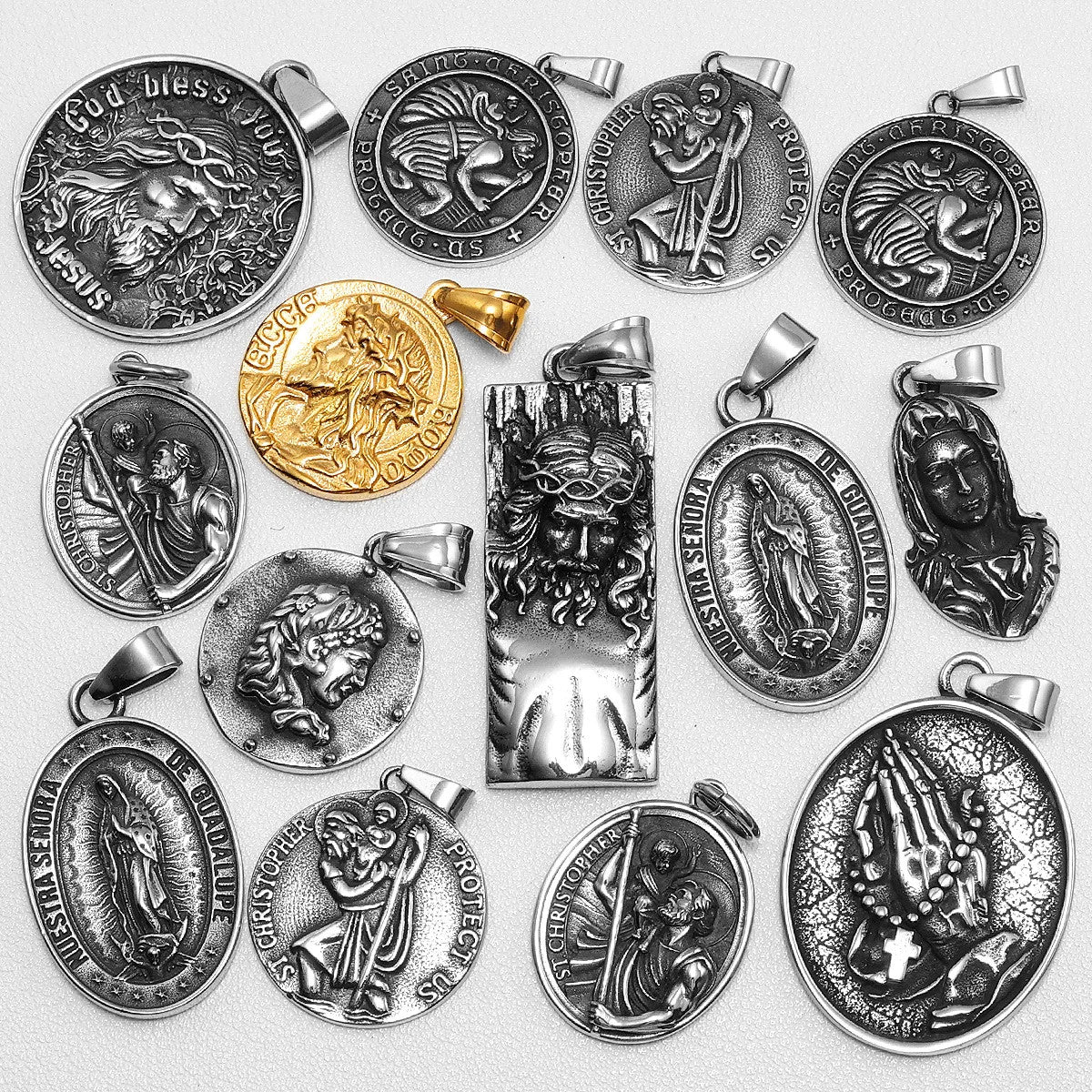 Jesus Collection ll | 14k Gold Over Solid Stainless Steel Angel Jesus Cross Pendants