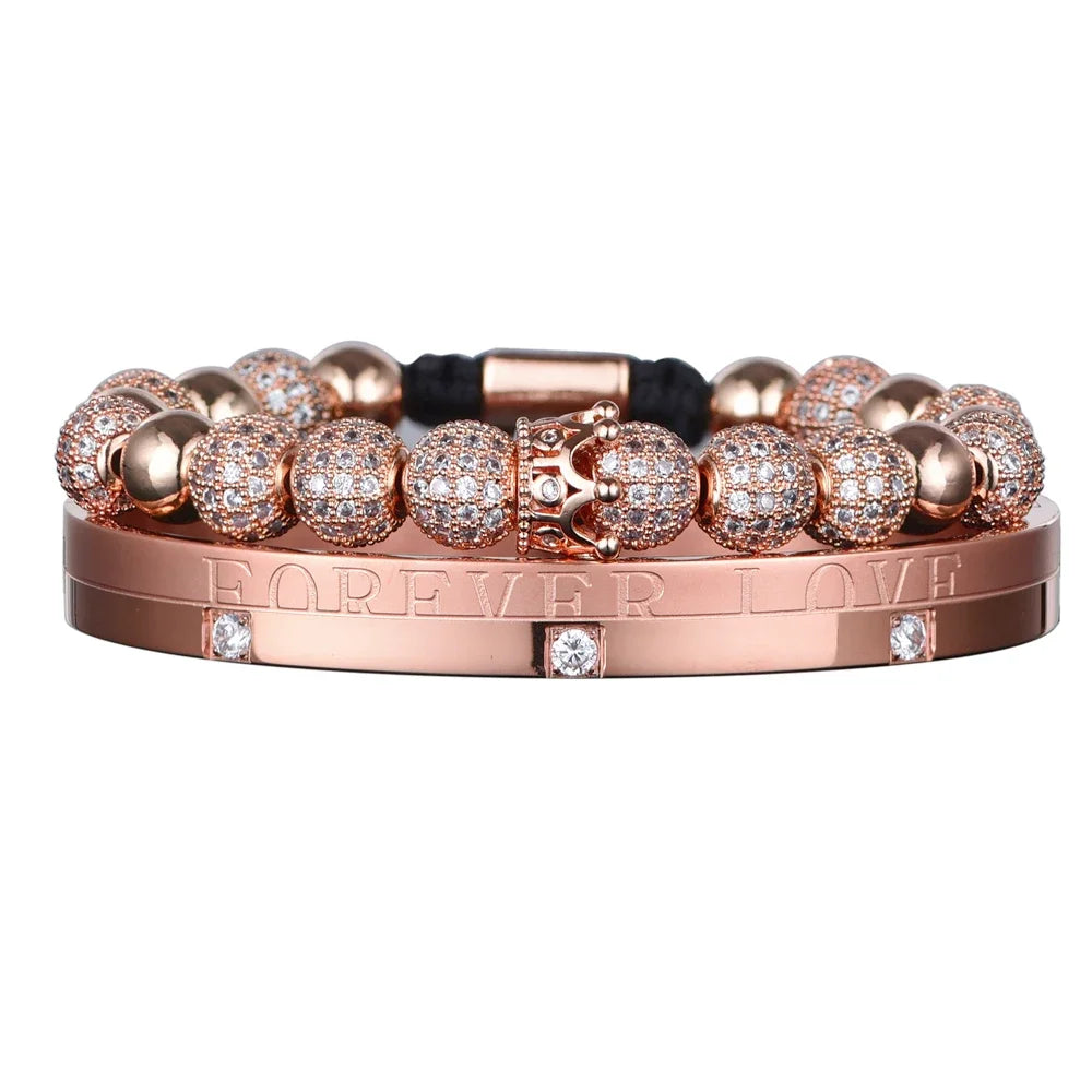 Self Love | 3 Piece VVS Diamond CZ Forever Love Iced Blinged Out Kings Crown Bracelet Set