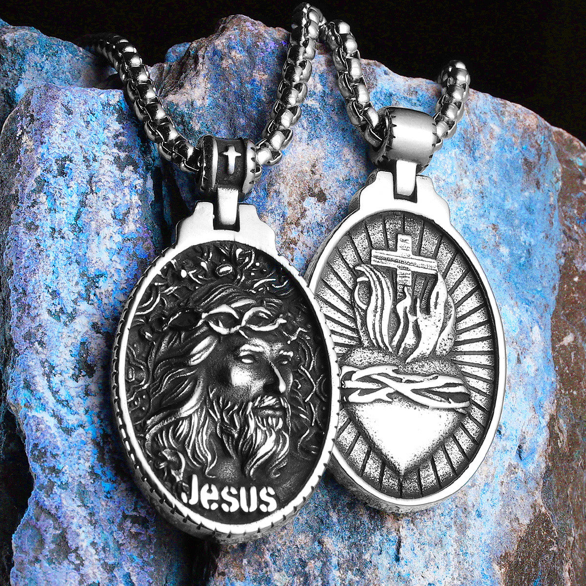 Christian Jesus Collection | 316L No Fade Jesus Heart Cross Amulet Pendants