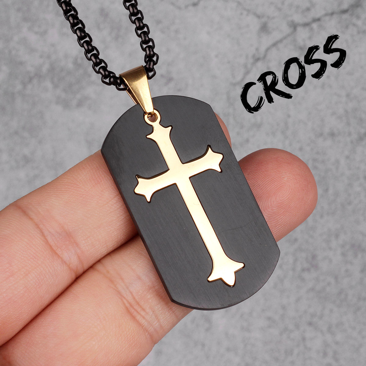 Detachable Cross | 316L Black 14k Gold over Stainless Steel Cross Tag Pendant