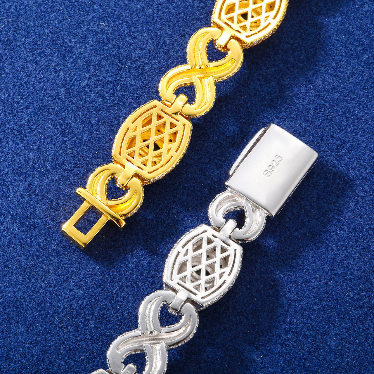 Demon Eye | 24k Solid 925 Sterling Silver Infinity Link Moissanite Diamond Hip Hop Bracelet