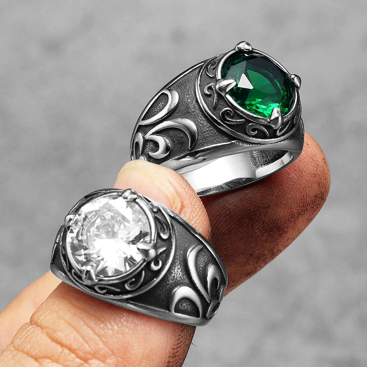 Designer Gems | Solid Stainless Steel Stone Carving Gemstone Men Rings