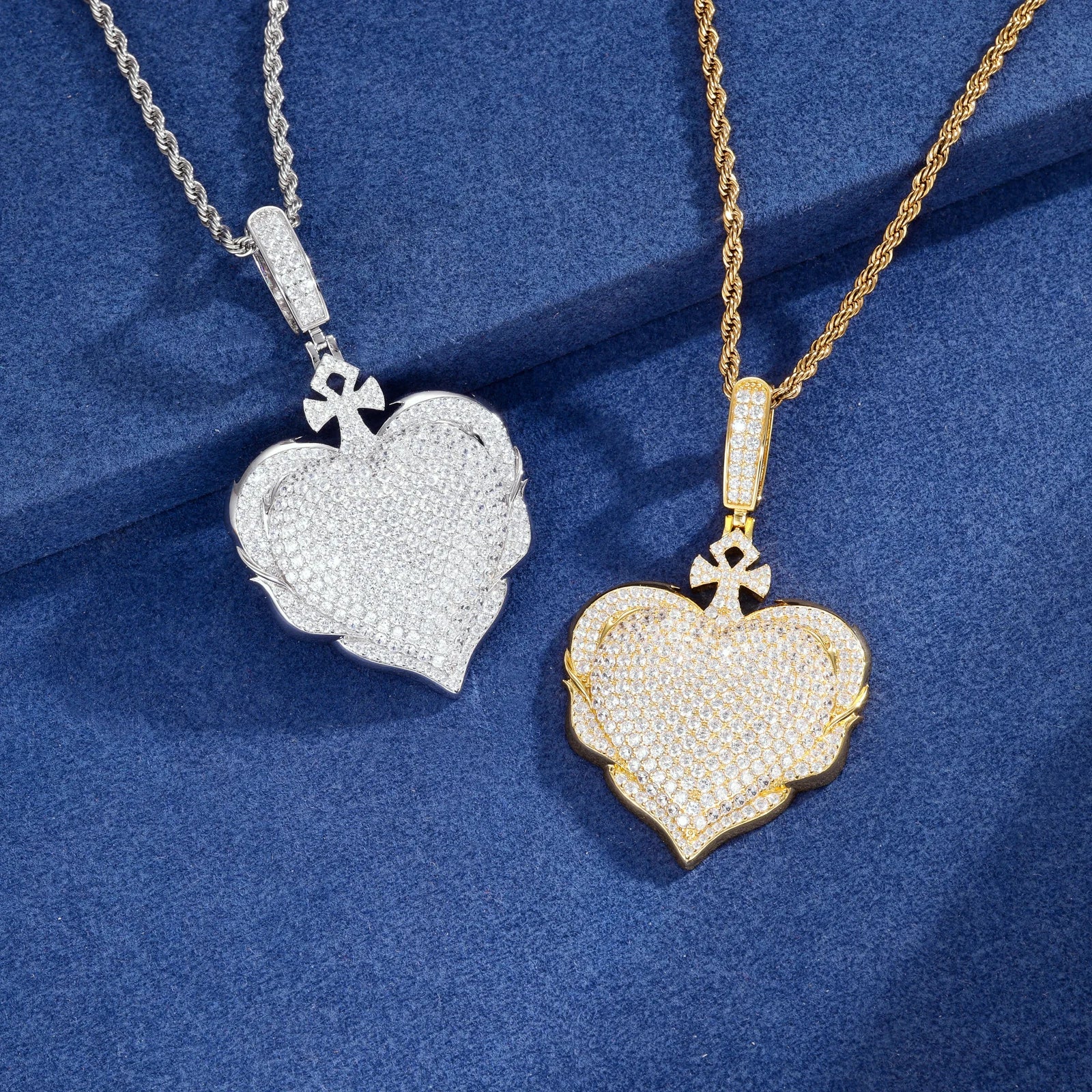 Protected Heart | VVS Moissanite Diamond 925 Silver Ankh Cross Heart Pendant Necklace