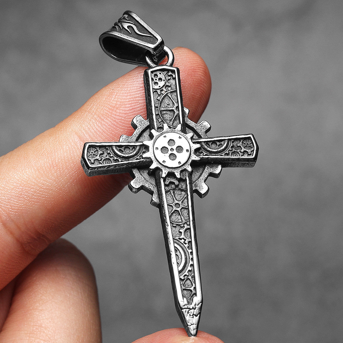 Gear Cross | 316L Solid Stainless Steel Men's Gear Head Hip Hop Street Wear Pendant