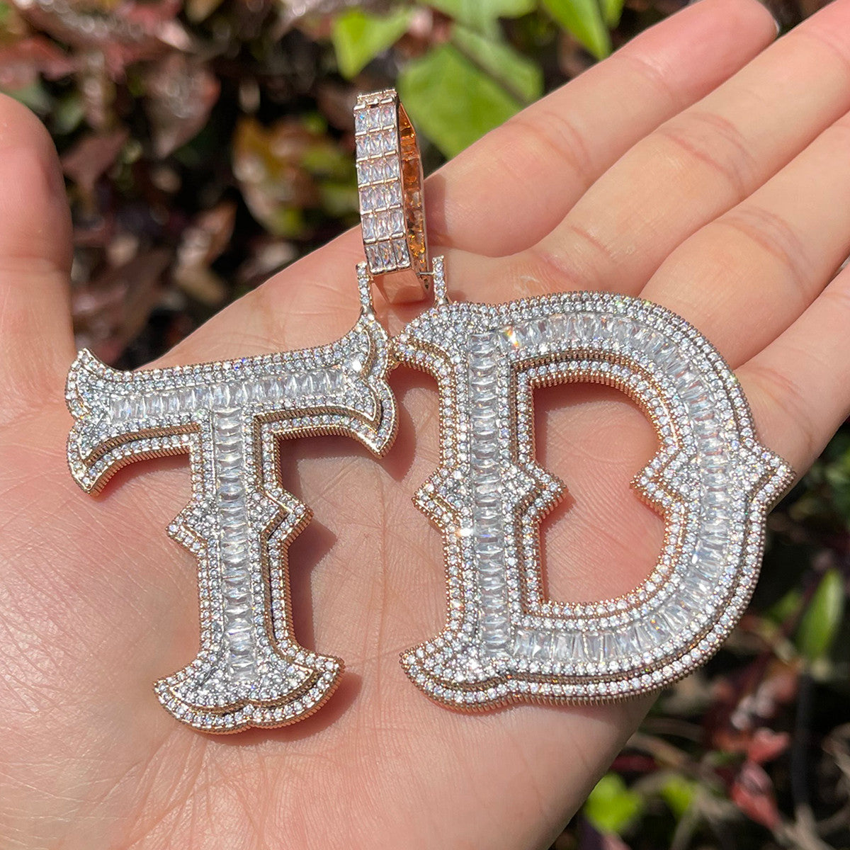 Alpha Baguette | Custom Made Initial Letter 4 Prong Set Hip Hop Pendants