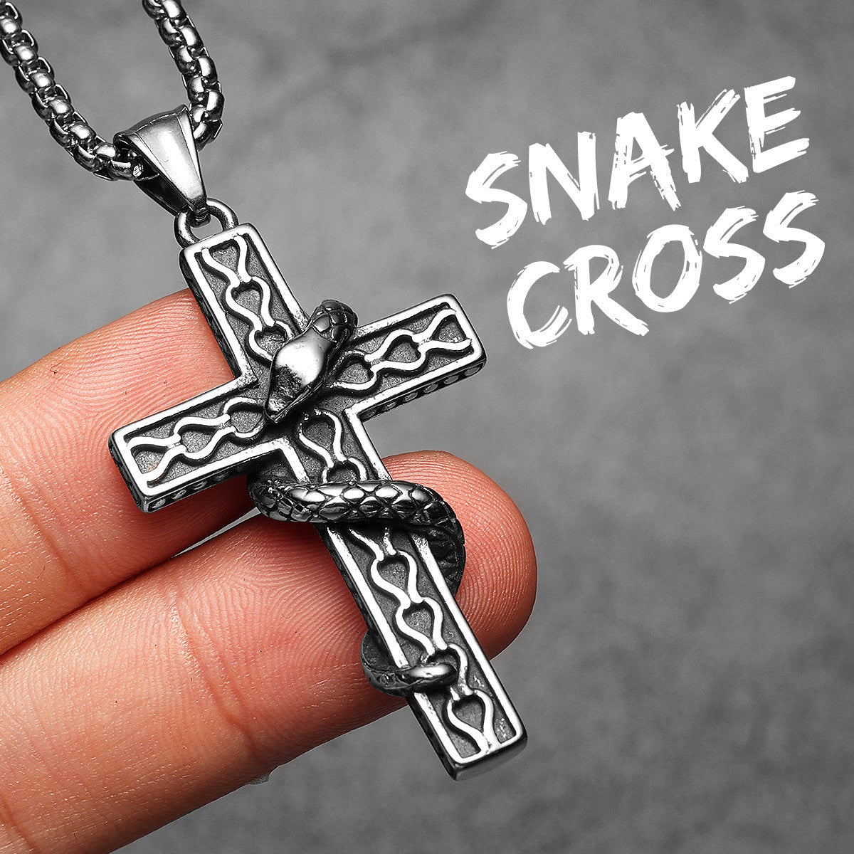 Snake Cross | Street Wear 316L No Fade Stainless Steel Good vs Evil Cross Pendant