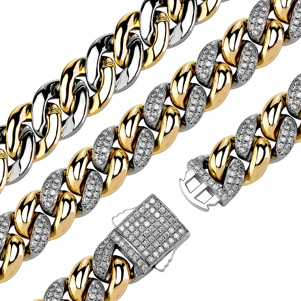 The Intertwined | Mens Gold Silve Miami Cuban Link 14mm Hip Hop Spring Clasp Bracelet