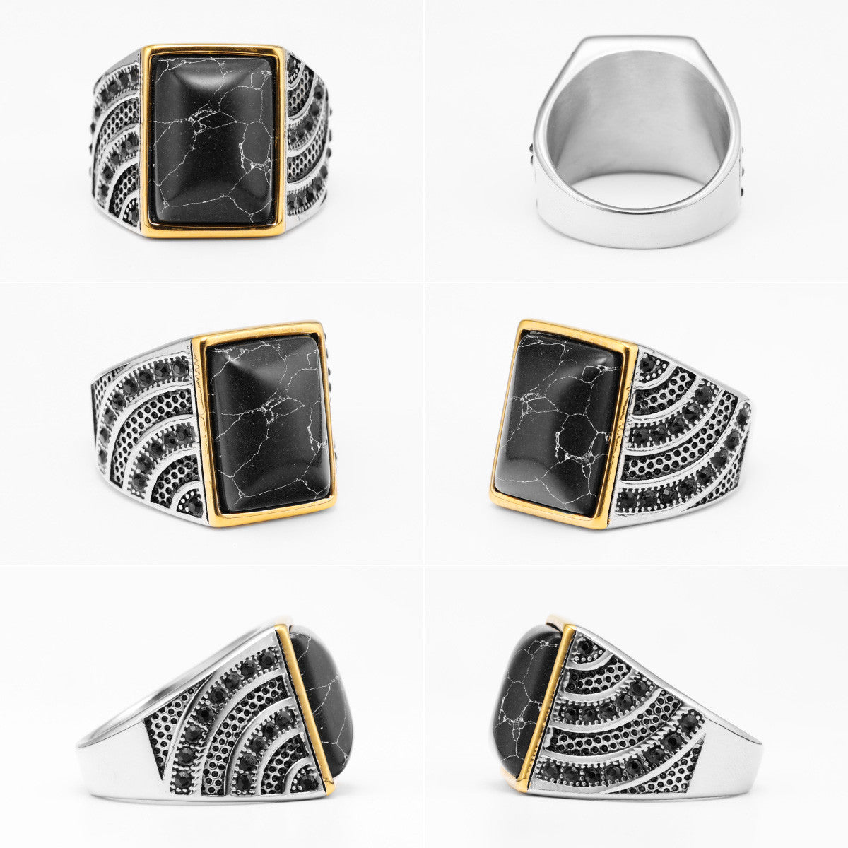 The Blackstone | 316L No Fade Stainless Steel Simple Gemstone Hip Hop Ring