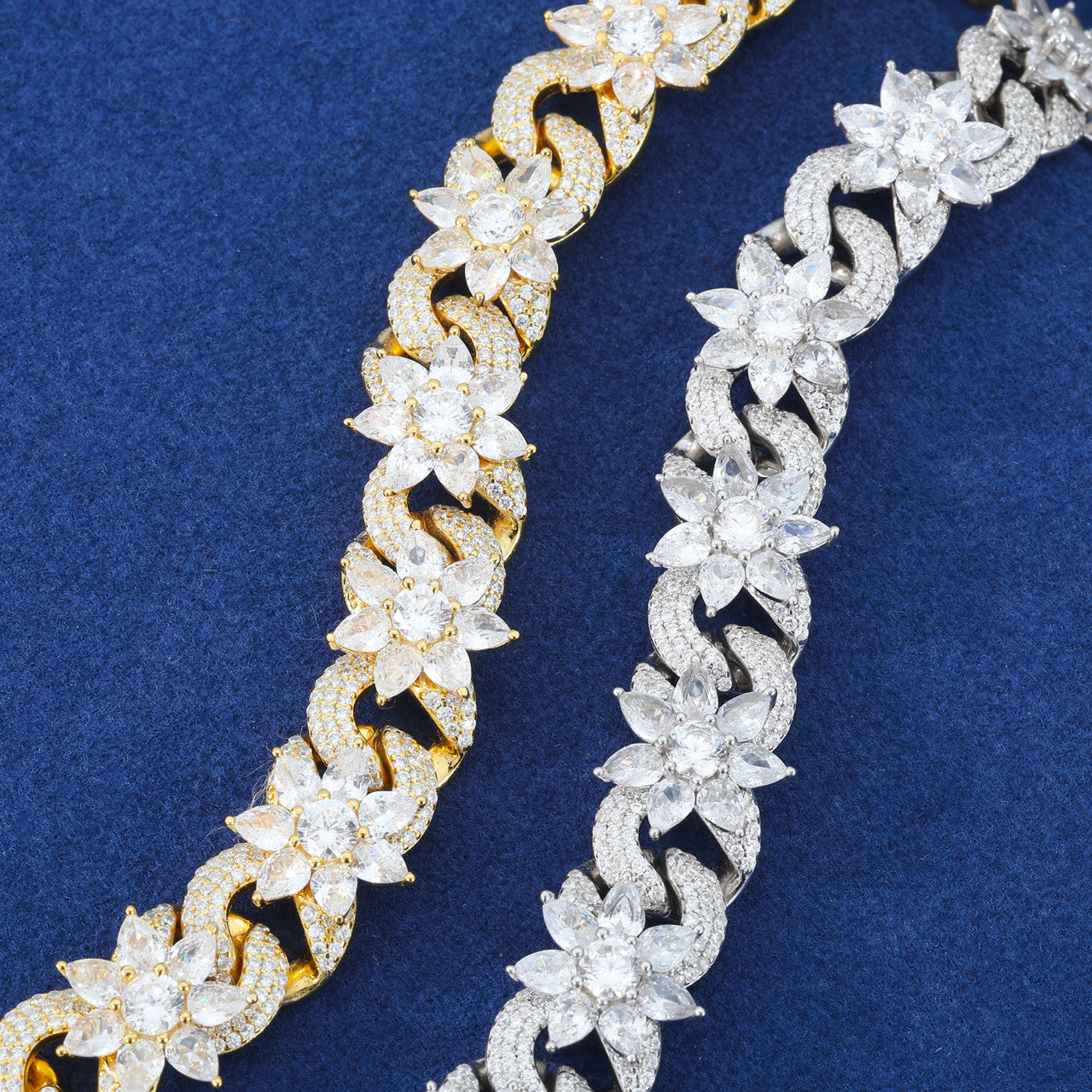 Cuban Flower | Solid Sterling Silver Infinity Cuban Link Moissanite Diamond Bracelet