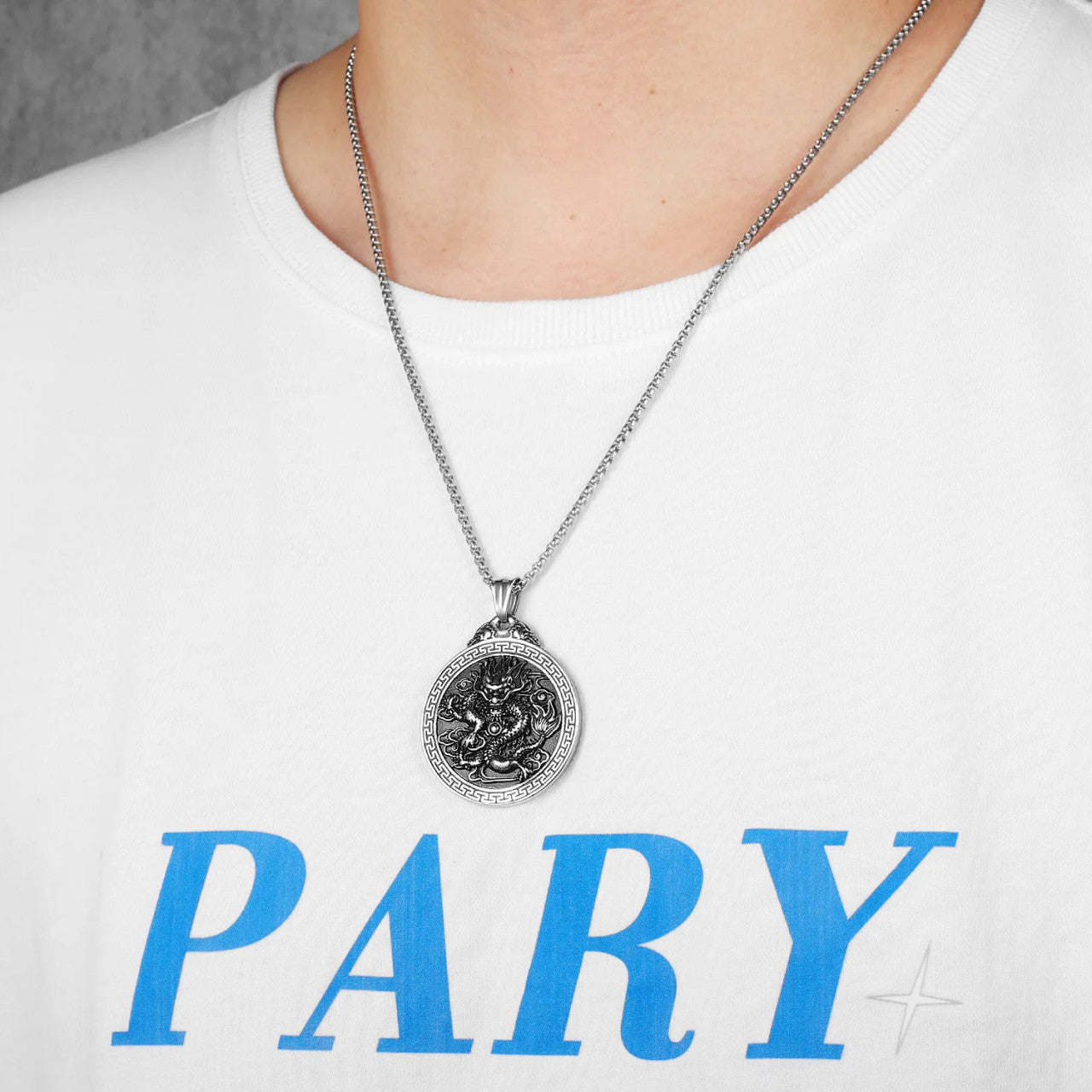 Chinese Dragon | 316L Stainless Steel Amulet Style Ancient Dragon Pendant