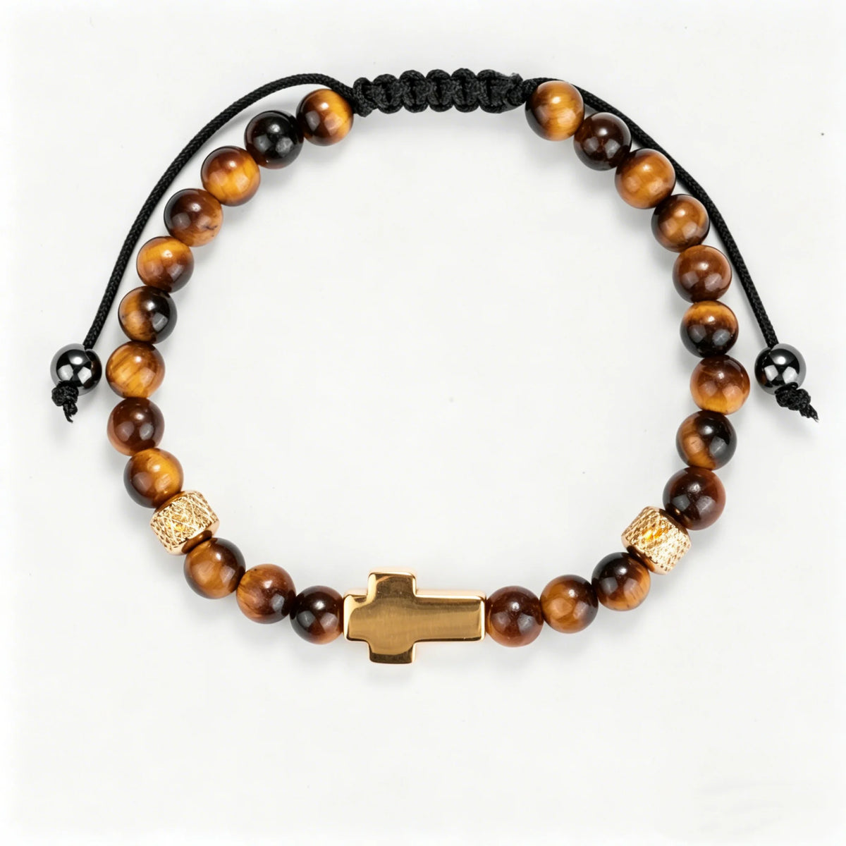Daily Prayer | 316 Stainless Steel Polished Cross Tiger's Eye Stone Bead Luxury Bracelet