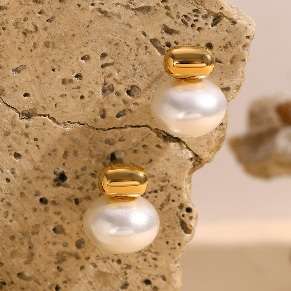 18k Gold Tarnish Free Imitation Pearl Stud Elegant Bling Earring