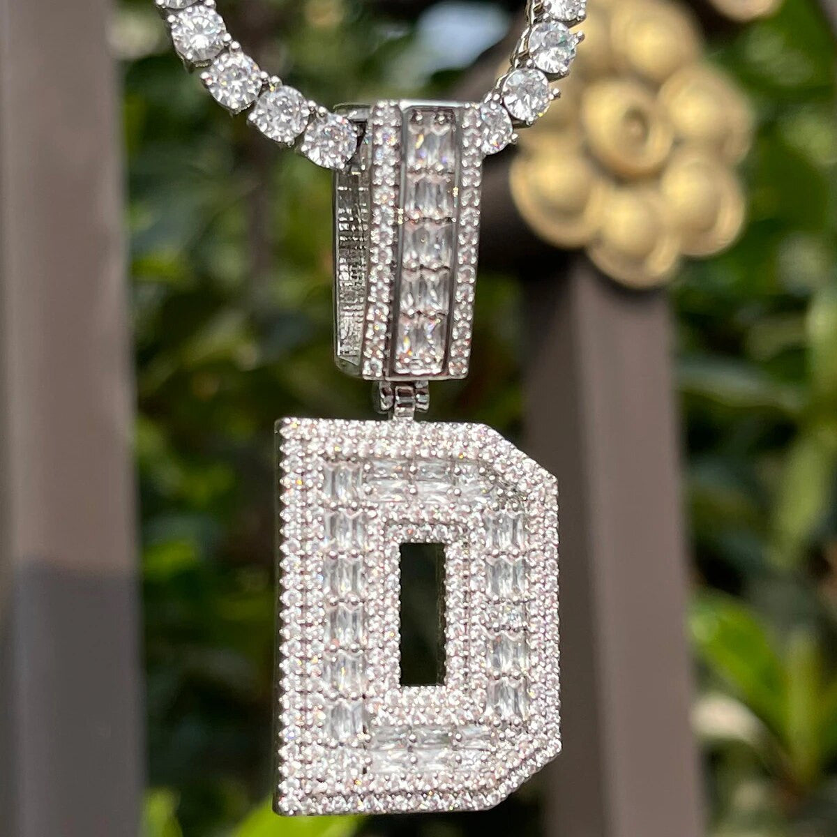 Iced King Initials | 24k 925 Silver Rose Gold Baguette Blinged Out Letter Pendants