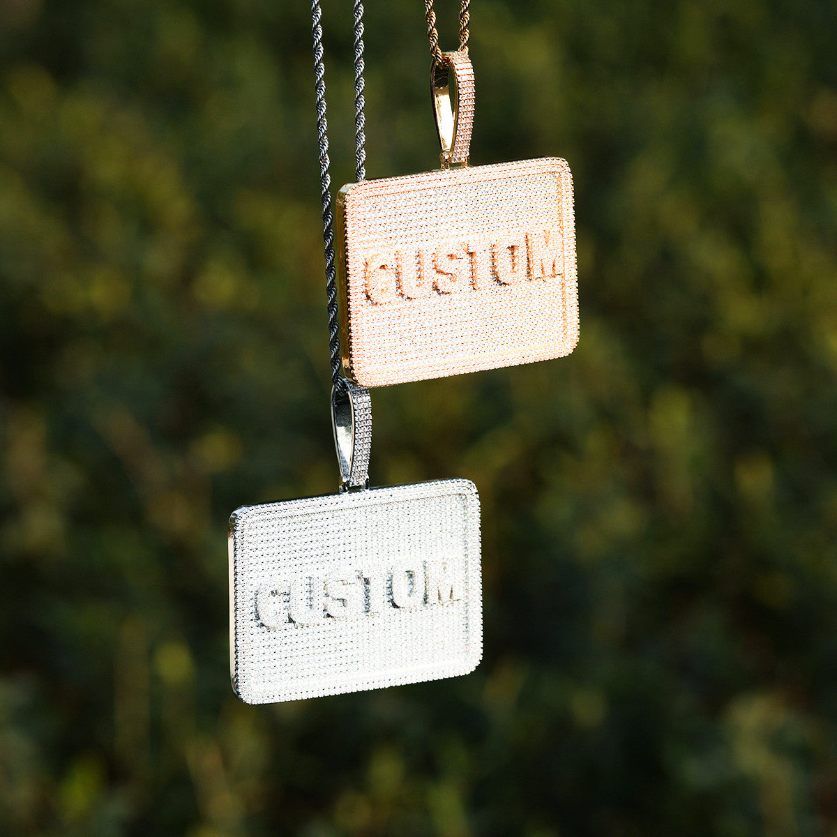 24k Yellow 14k White Gold 5A Stone Custom Made Name Plate Hip Hop Pendant Chain