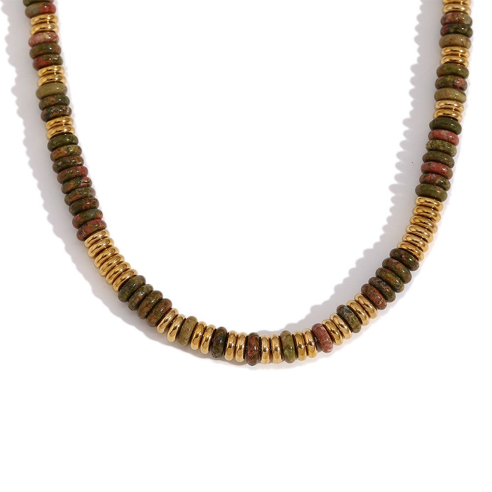 Natural Stone Tiger Eye Necklace Water Resistant 316L Stainless Steel 18K Gold Jewelry