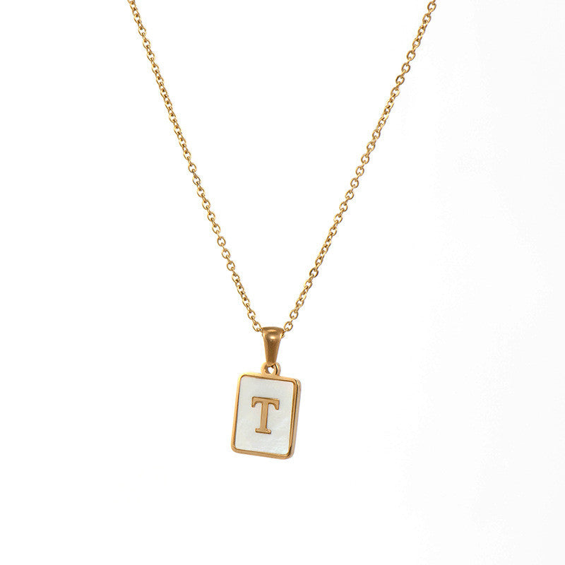 18k Gold Over Stainless Steel Mother of Pearl Shell Tarnish Free Initial Necklace