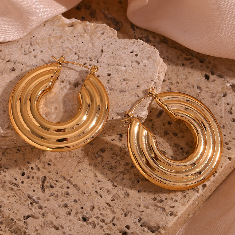 Silver Stainless Steel 18k Gold Waterproof Large Big Textured Circles Hoop Earrings