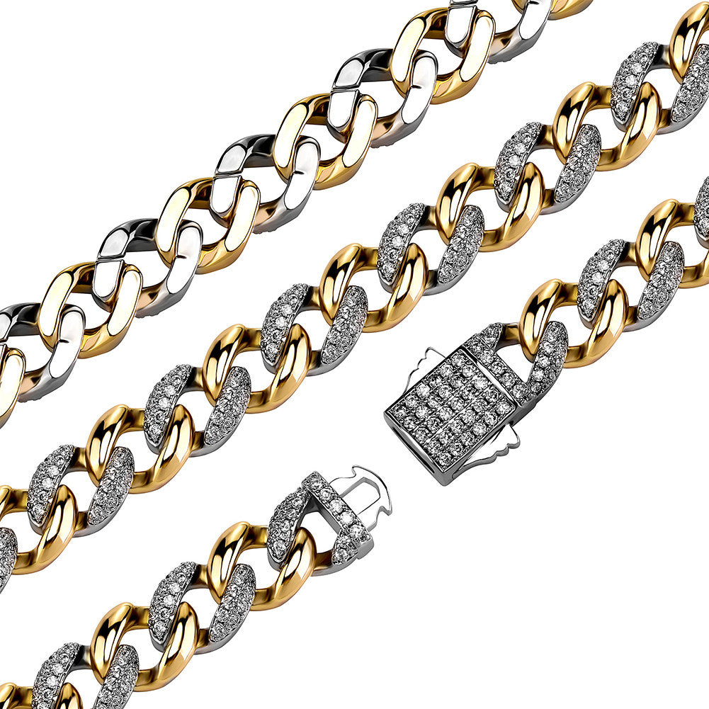 The Intertwined | Mens Gold Silve Miami Cuban Link 14mm Hip Hop Spring Clasp Bracelet