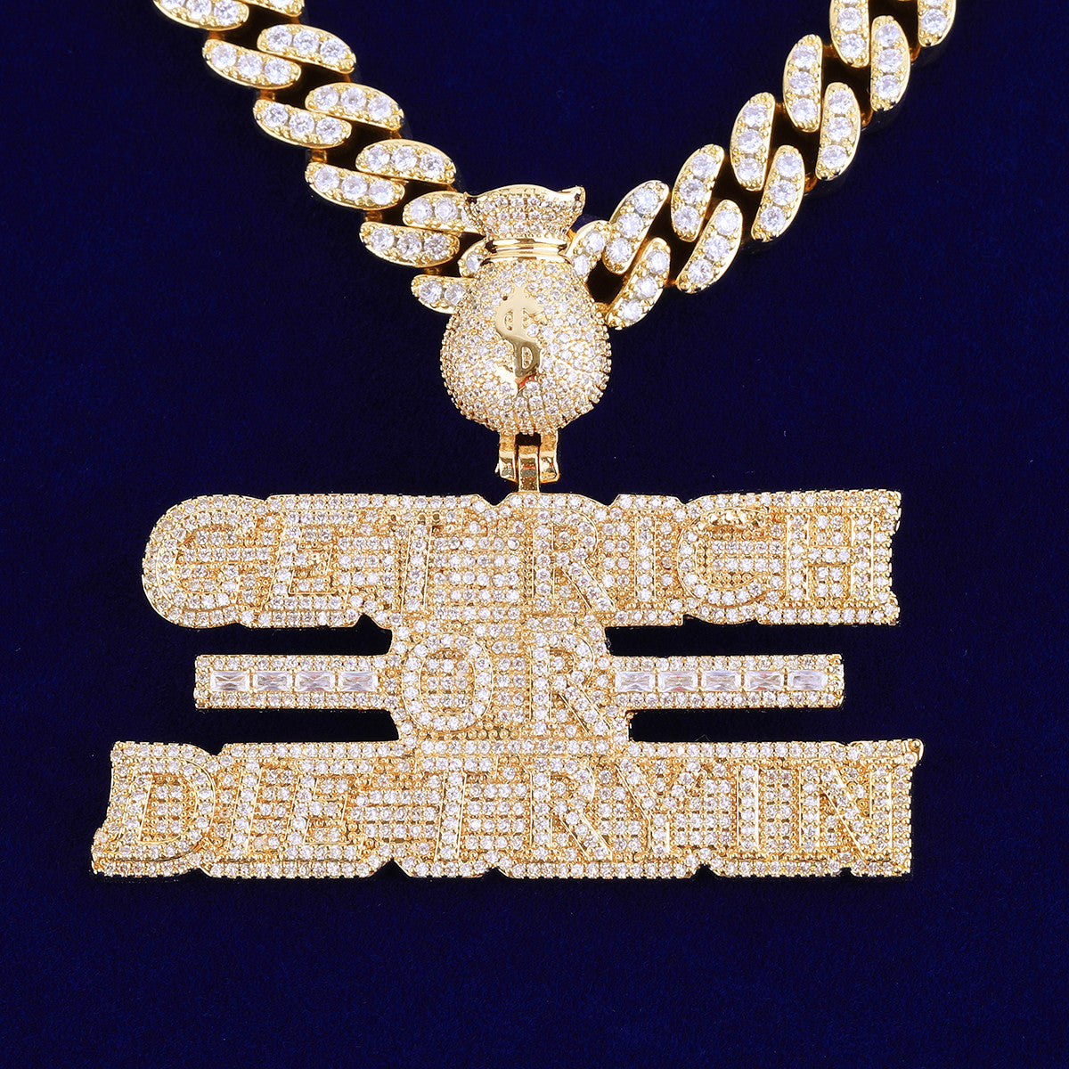 Get Rich or Die Tryin | VVS Diamond CZ Baguette Name Plate Hip Hop Pendant