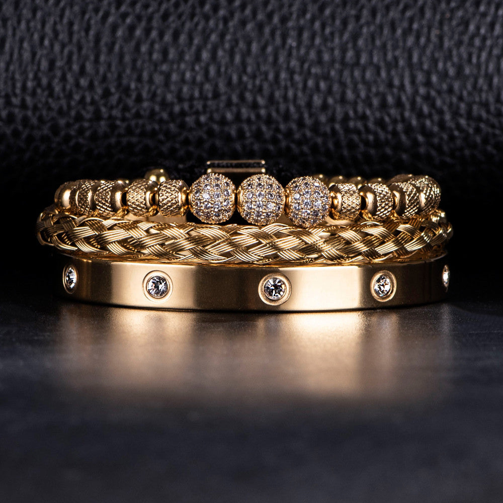 Majestic Heritage Bracelet Set | 3 Bead Micro Pave Stainless Steel Luxury Bracelets