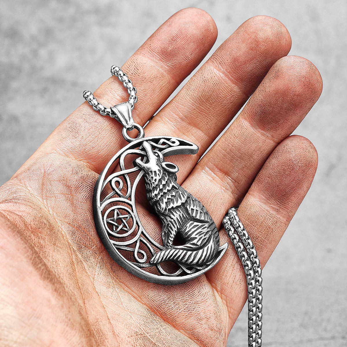 Howling Wolf | 316L No Fade Stainless Steel Half Moon Wolf Street Style Pendant