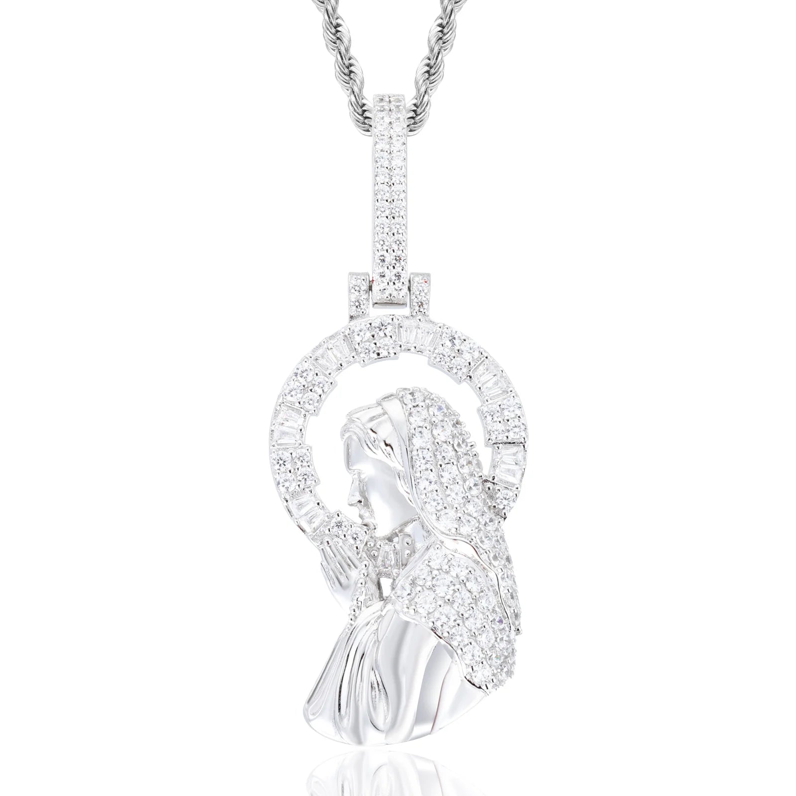Mary | 925 Sterling Silver Moissanite Diamond Praying Virgin Mary Pendant Necklace