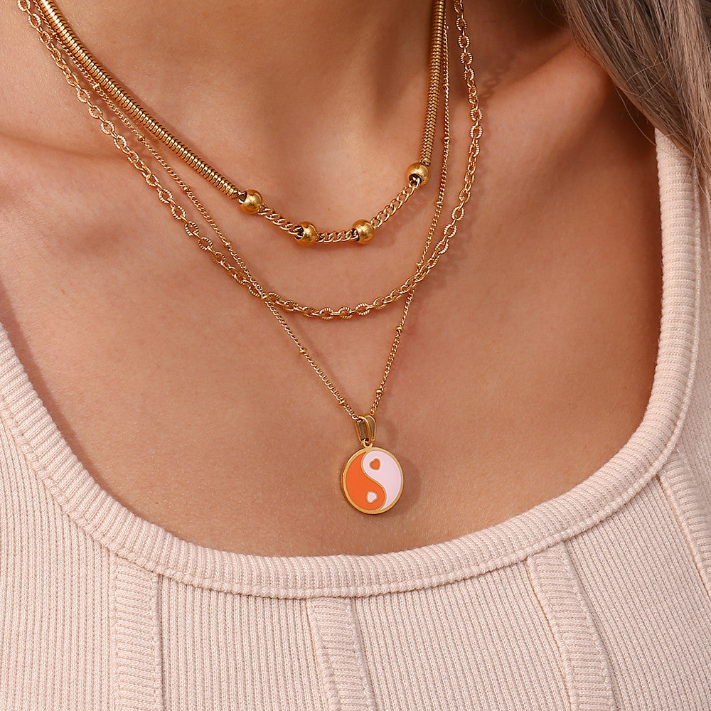 18k Gold Stainless Steel Thin Delicate Link Flower Coin Cuban Chain Layered Necklace