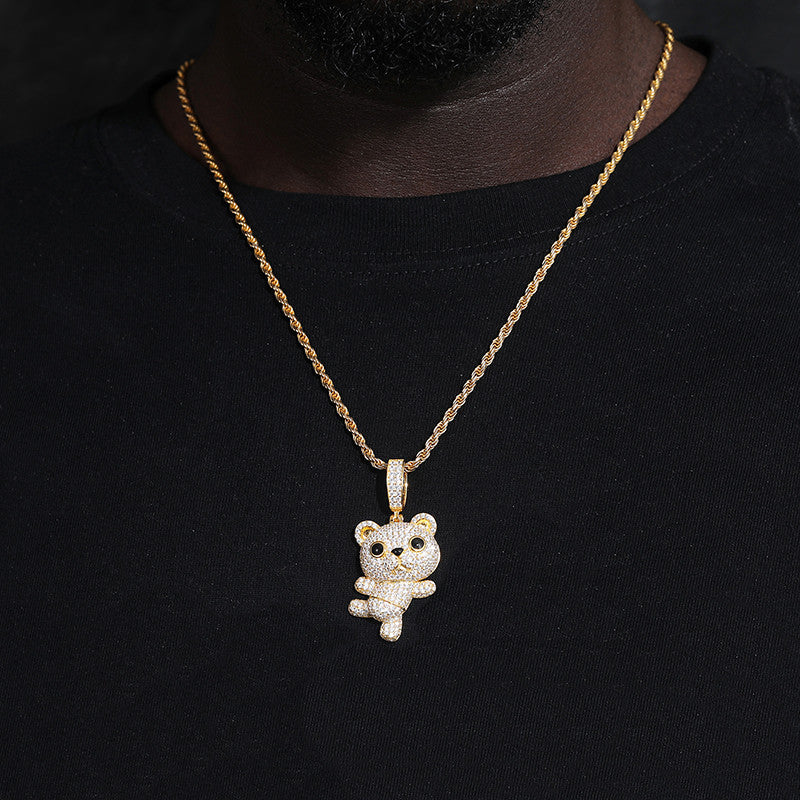 Cuddle Bear | Solid Sterling Silver Moissanite Diamond Iced Teddy Bear Pendant Necklace