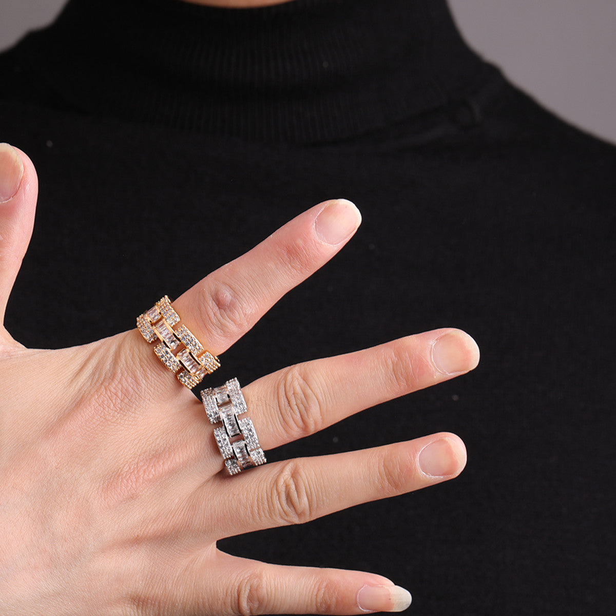 IceWave | Mens 24k Gold 925 Silver Unique Watch Bracelet Iced Blinged Out Rings