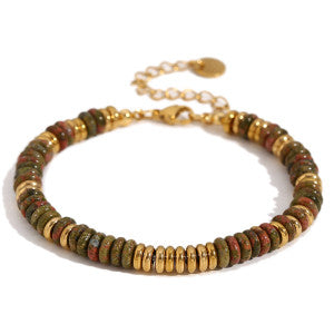 18k Gold Stainless Steel Natural Stone Tiger Eye Necklace Bracelet Jewelry Set