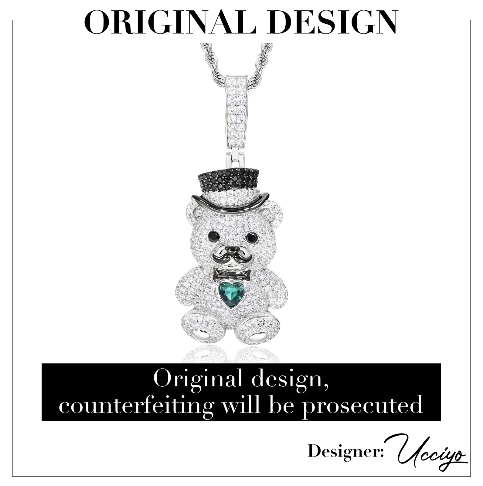 Gentleman Bear Family | 925 Sterling Silver Moissanite Diamond Iced Blinged Out Pendant