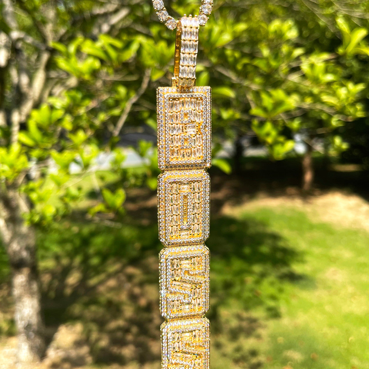 Tower Cascade | Vertical Iced Baguette Custom Made Nameplate Hip Hop Pendant