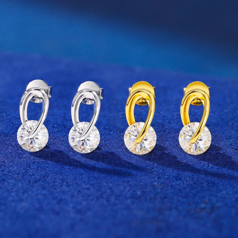 The Halo | 925 Solid Sterling Silver Round Loop Huggie VVS Moissanite Stud Earrings