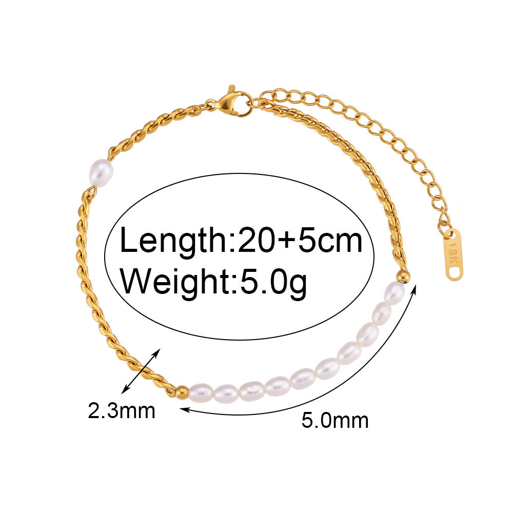 Ladies 18k Gold Over Stainless Steel Freshwater Pearl Water Resistant Anklet Ankle Bracelet