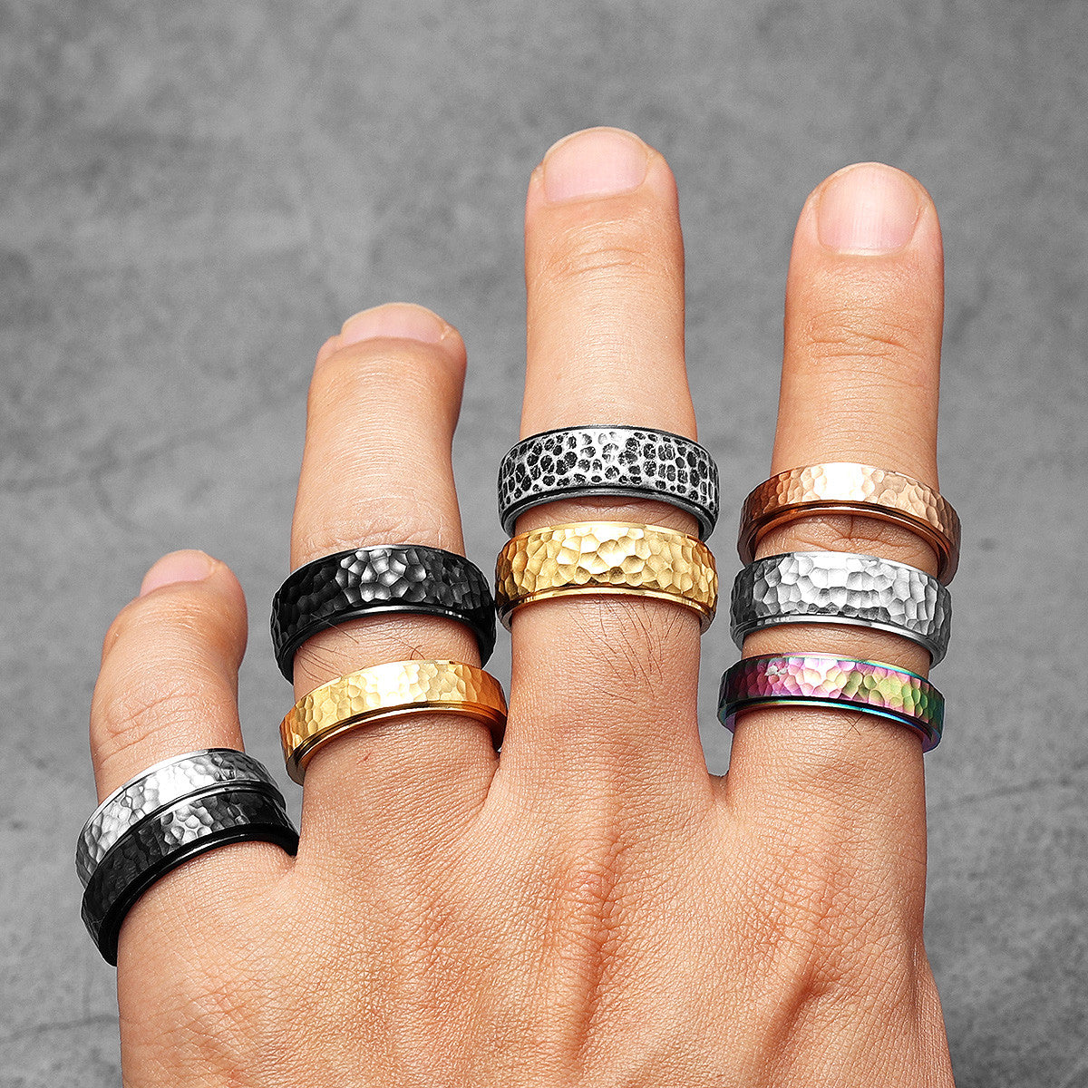 Meteorite | 316L No Fade Stainless Steel Fidget Spinner Style Street Style Rings