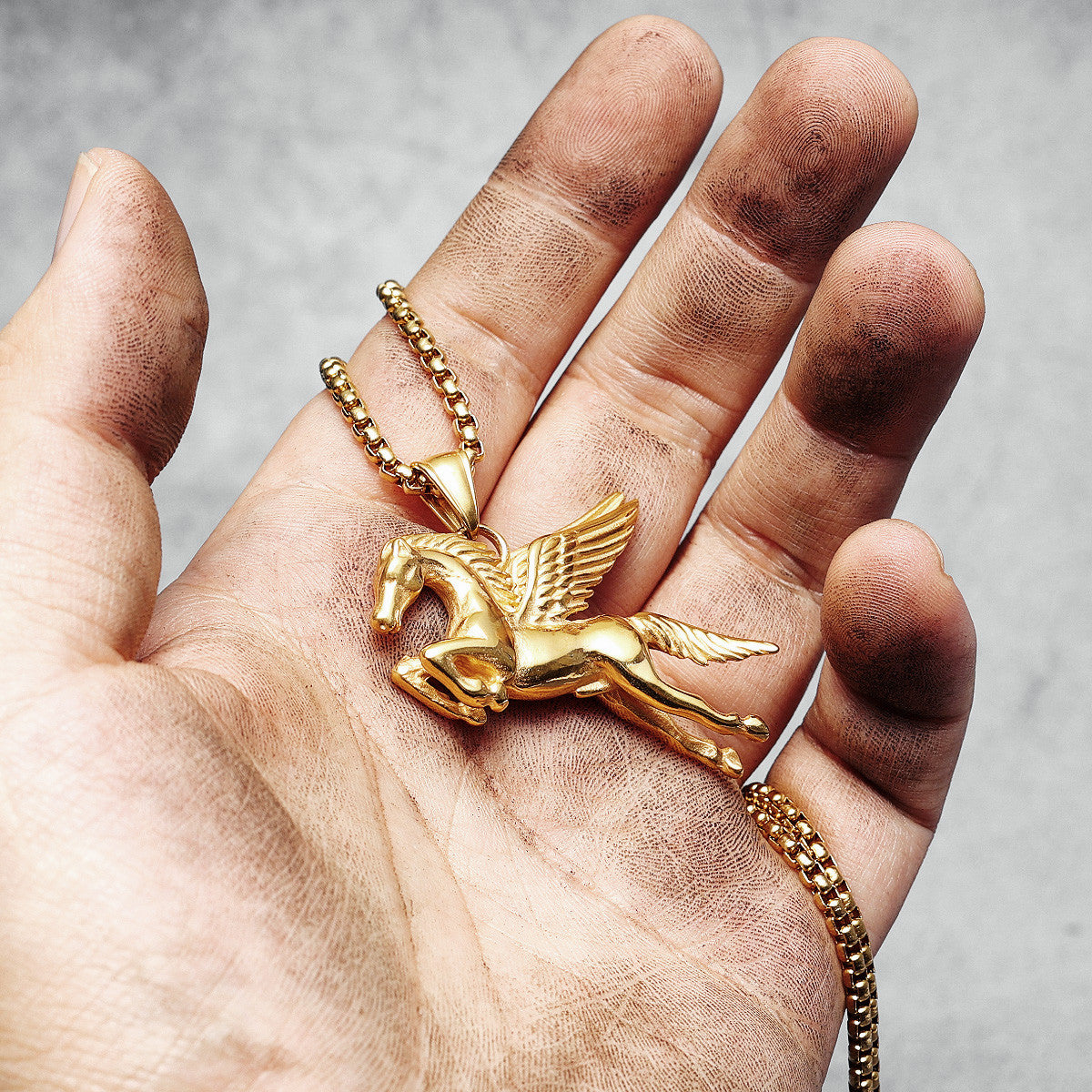 Pegasus | 14k Gold Over Solid Stainless Steel Winged Horse Chain Necklace