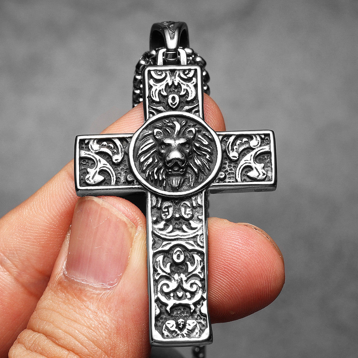 Lion Of Judah | 316L No Fade Stainless Steel Detailed Carving Cross Pendant