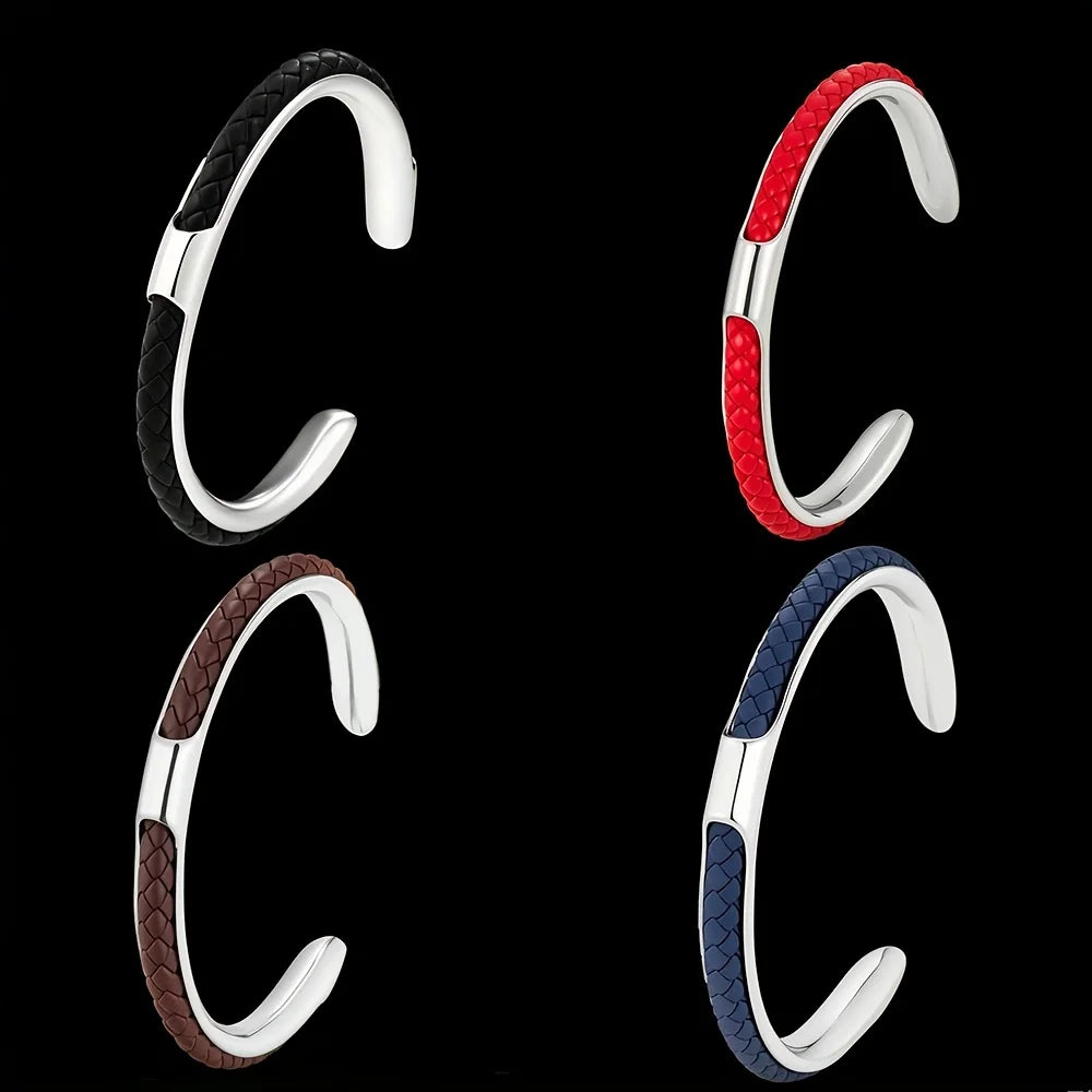 Classic Cuff | Luxury Men's 304 No Fade Stainless Steel Braided Leather Bracelet