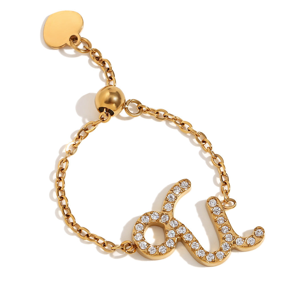 Ladies Waterproof 18k Gold Stainless Steel 12 Constellation Bling Adjustable Zodiac Rings