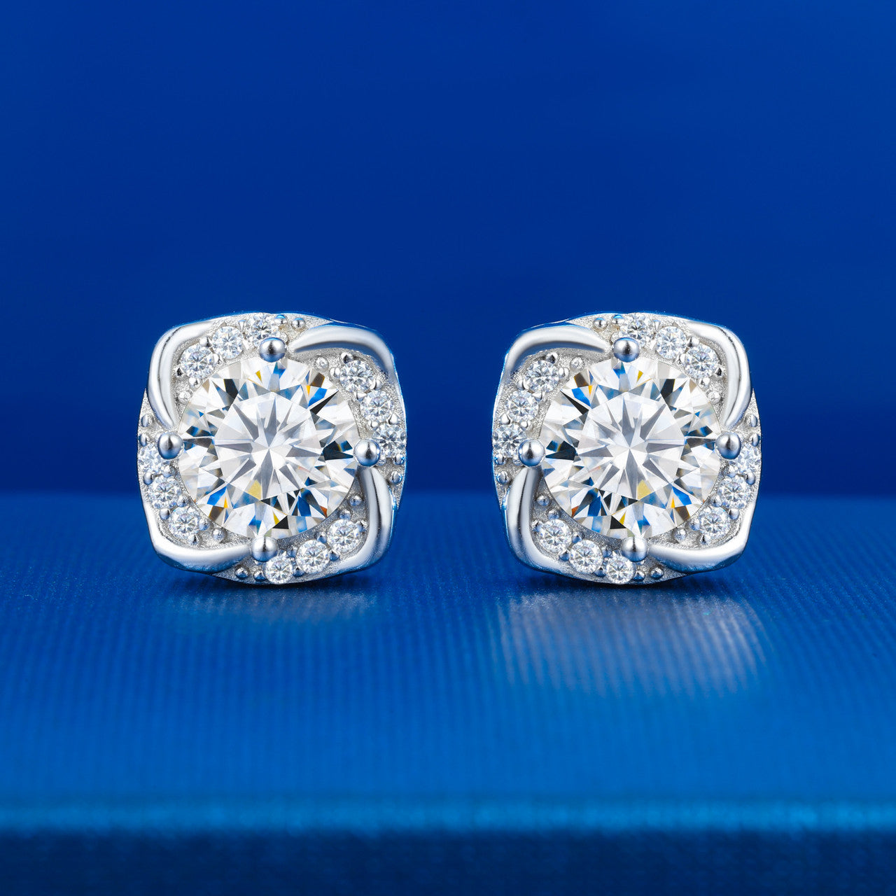 Windmill | Iced Blinged Out Moissanite Diamond Sterling Silver Halo Stud Earrings