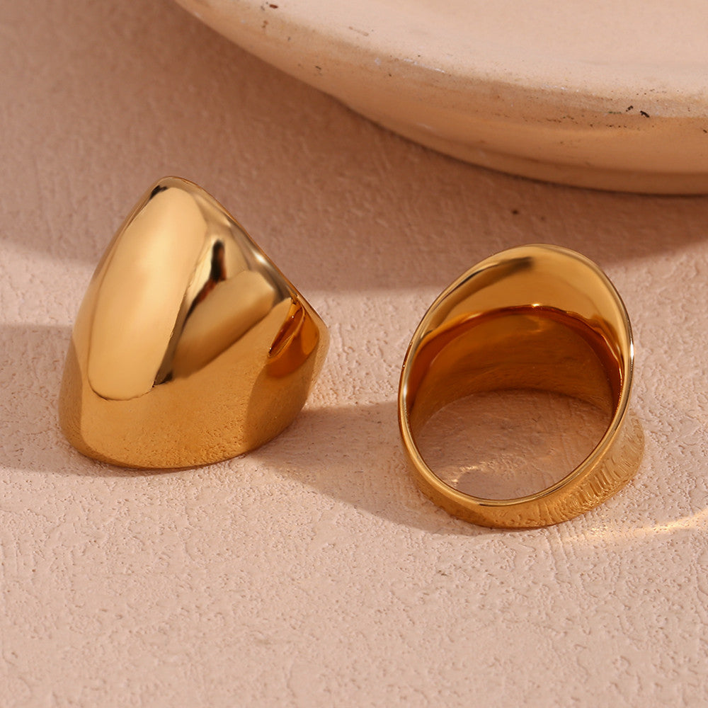 18k Gold over Stainless Steel Waterproof Concave Forefinger No Tarnish Rings