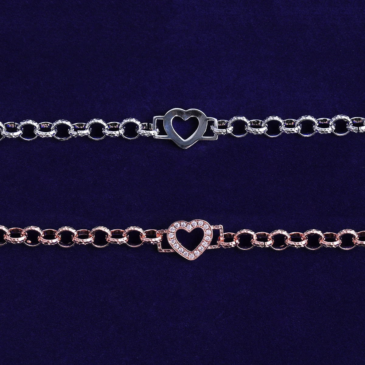 Perfect Love | VVS Diamond CZ Stone Single Heart Iced Rolo Link Chain Bracelet