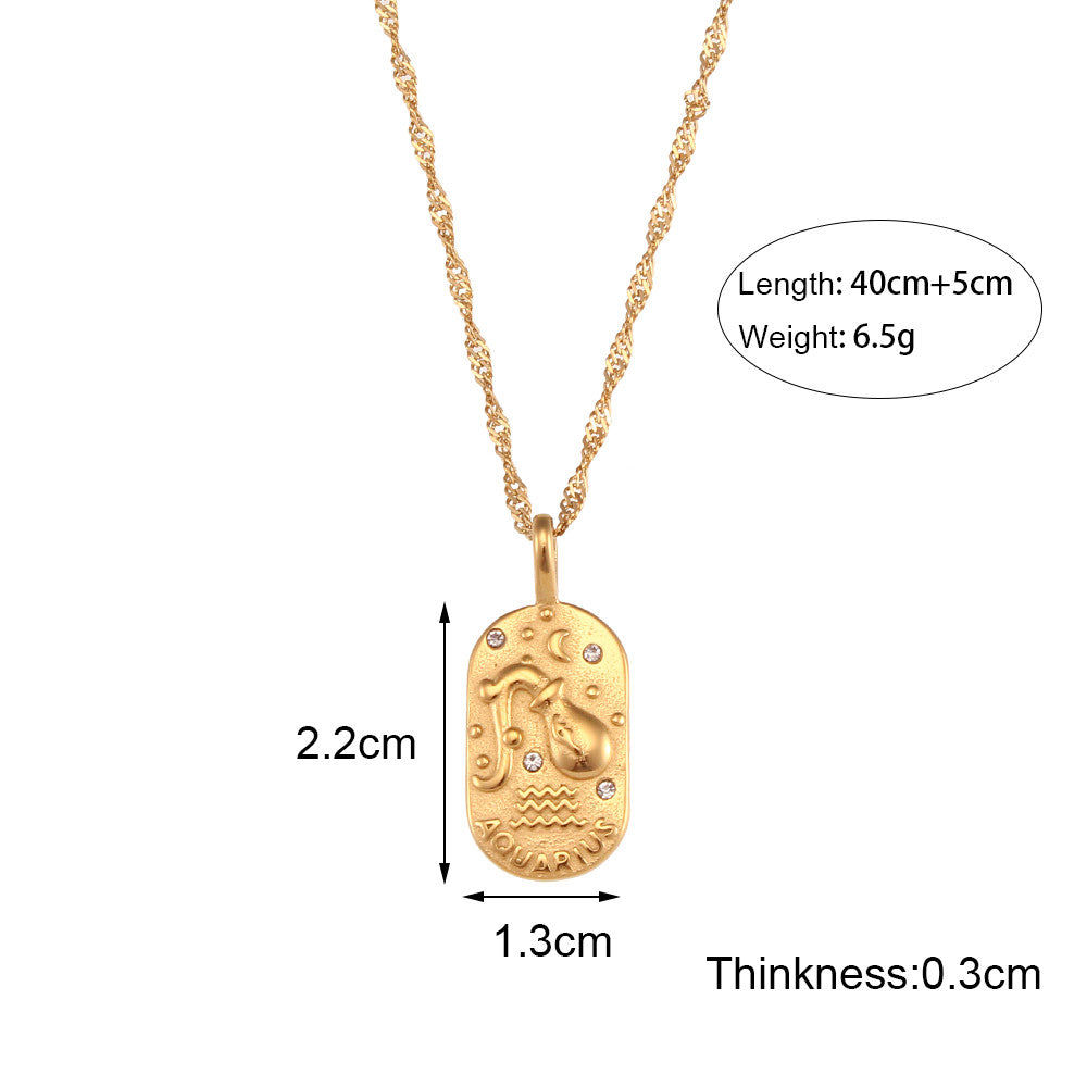 Ladies 18k Gold Waterproof Stainless Steel CZ Zodiac Sign Bling Pendant
